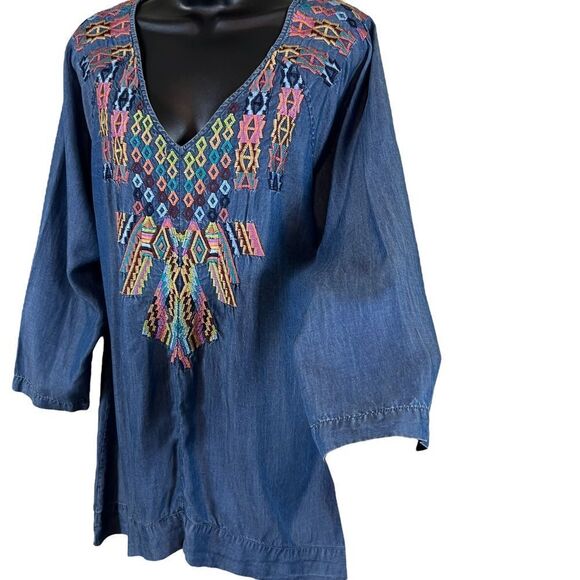 Soft Surroundings Mixteca Dark Denim Chambray Tunic - Picture 4 of 10